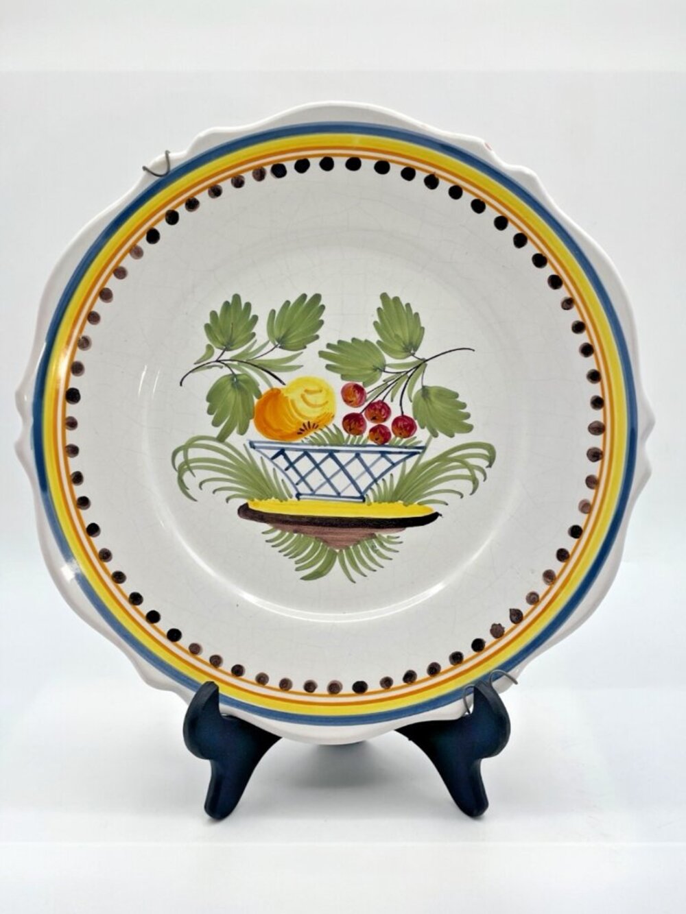 Antique Hand Painted Faience Plate Fruit Basket Wall Decor Signed 8" France